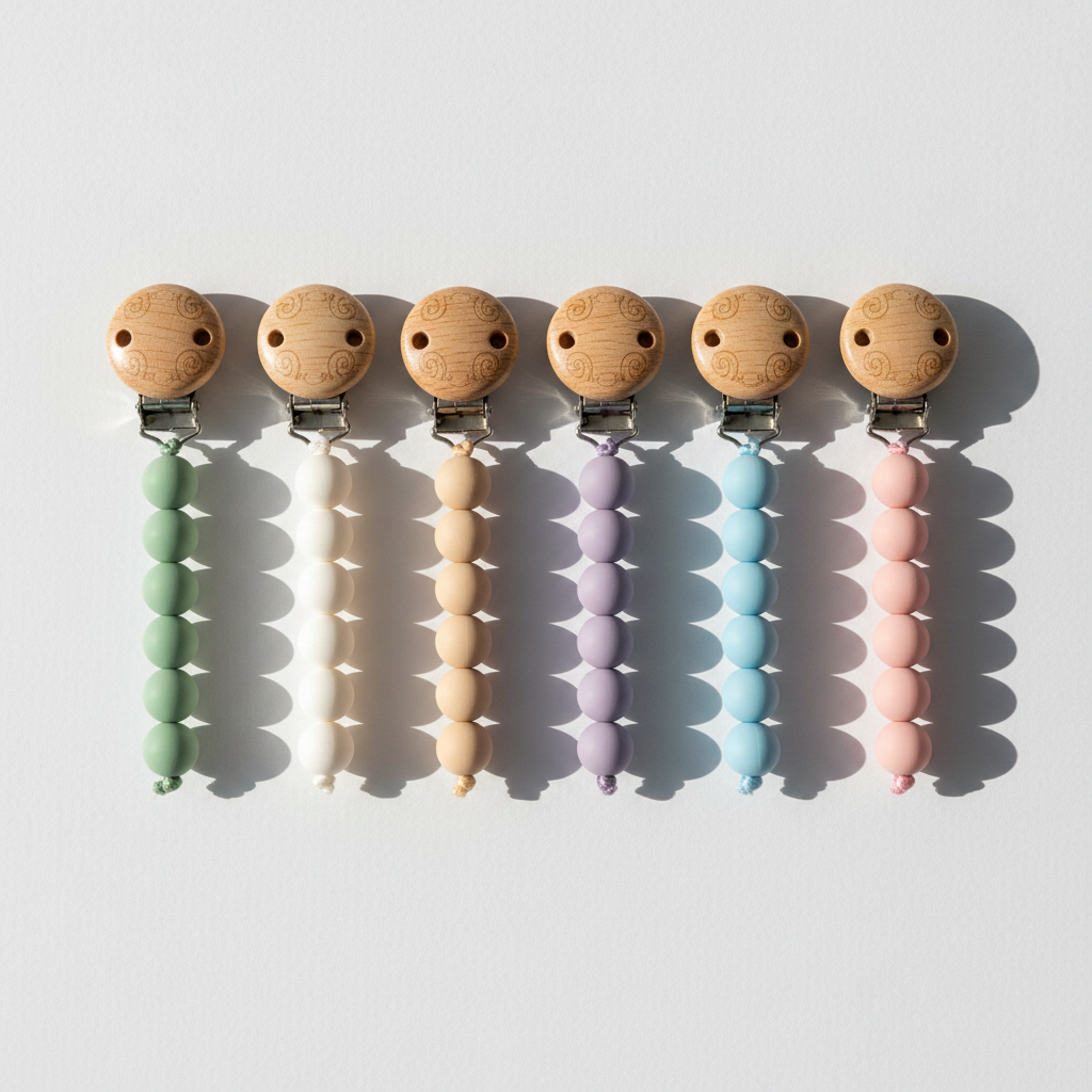 All 6 colour variants of the personalised silicone bead dummy clip